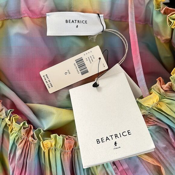 Anthro Beatrice B Tiered Babydoll Dress 6 NWT Pastel Pink Butter Yellow Blue - Picture 8 of 14